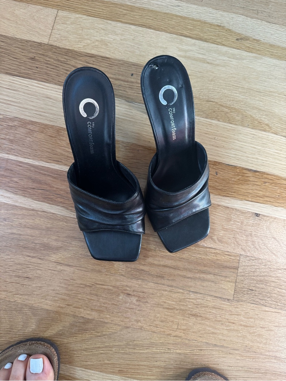Black Leather Slide Mules - Women